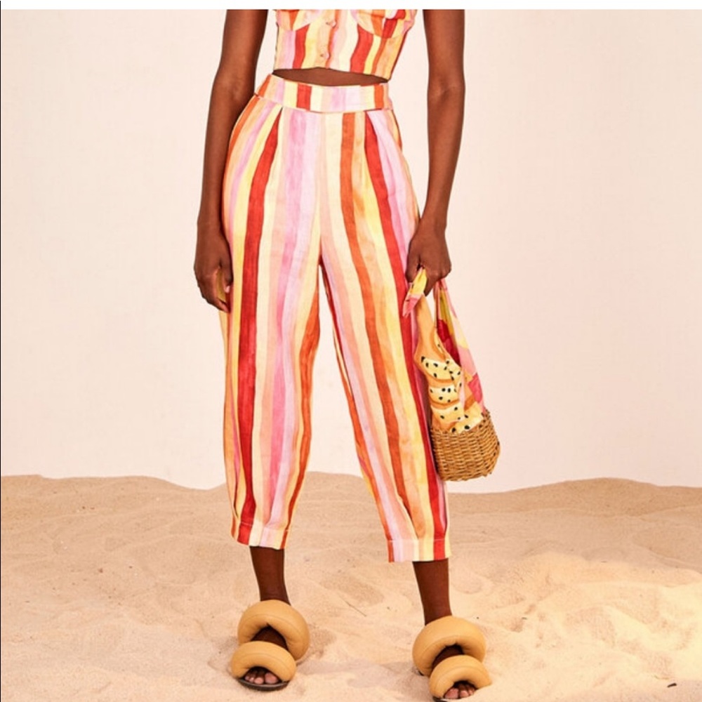 FARM Rio sunny stripe pleated Trouser Pants NWOT